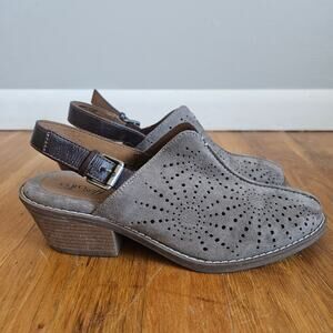 Sofft Slingback Mules Womens Size 8.5 Taupe Suede Ankle Strap Comfort Shoe Tulip